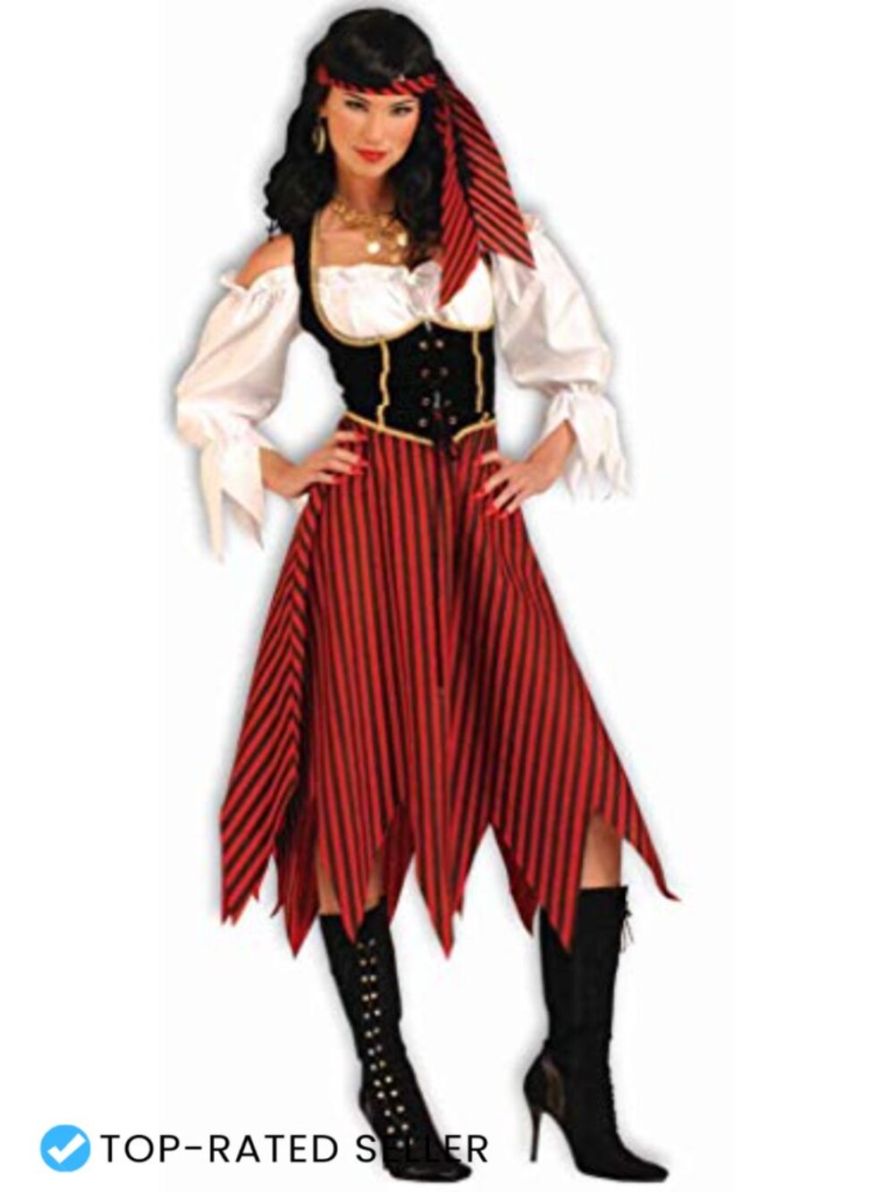 Pirate Maiden Costume Plus Size Dress Vest Headscarf Halloween